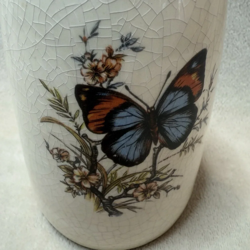 VTG Ceramic Butterfly Woodland Wildflower‎ Vase Planter Pottery Art Decor 6